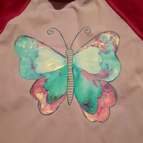 Lands' End girls size 14 long sleeved swim rashguard, has mark on back - Picture 2 of 6